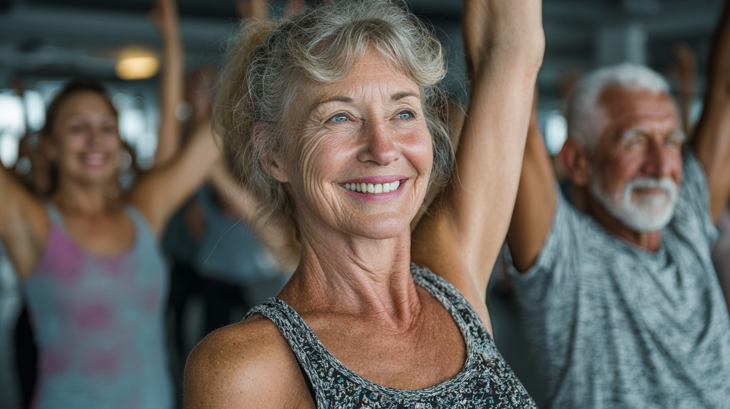 Grup de adulți bucuroși după sesiune de wellness